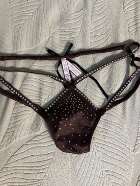 Victoria's Secret Brown Rhinestone Strappy Thong dream angels Large nwt
